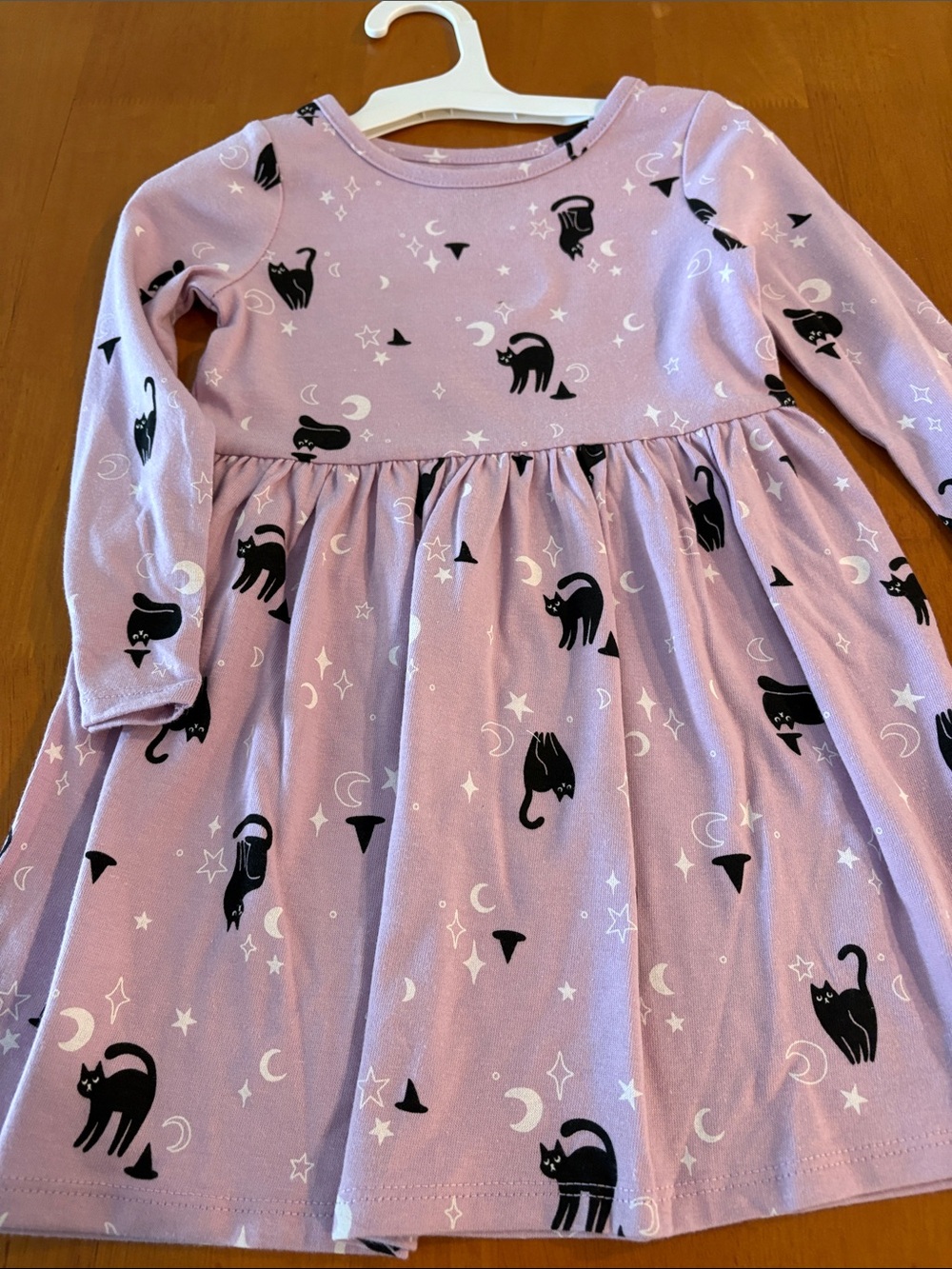 Cat & Jack Lavender Long-Sleeve dress  with Black Cat Print and White Accents - Picture 4 of 4